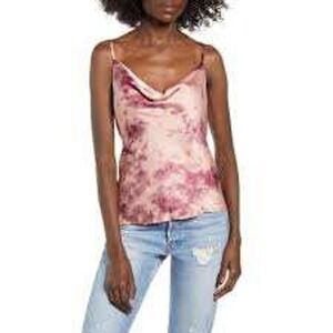 JOA Satin Camisole Mauve Tie Dye Cowl Neck Top Large sexy jeans top silky cool